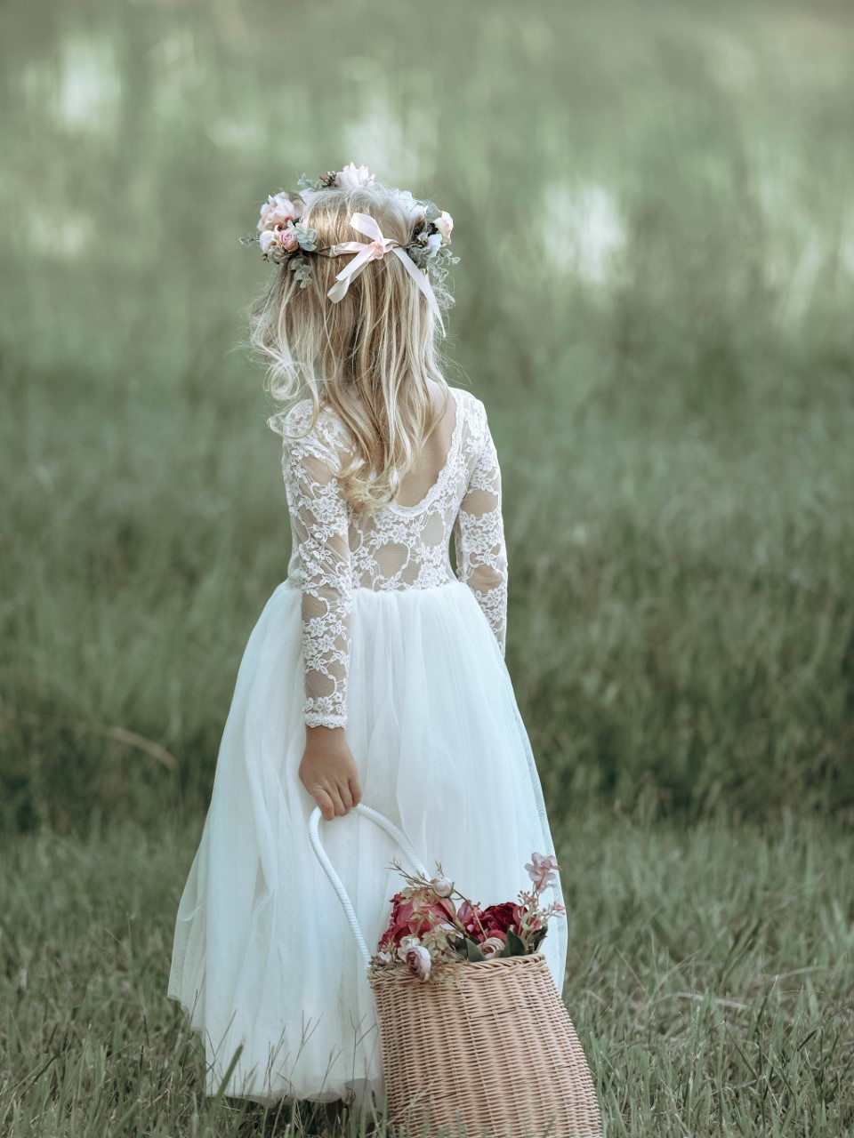 Peplum Dress Floral Lace Appliques Princess A-line Skirt Flower Girl C –  Sparkly Gowns
