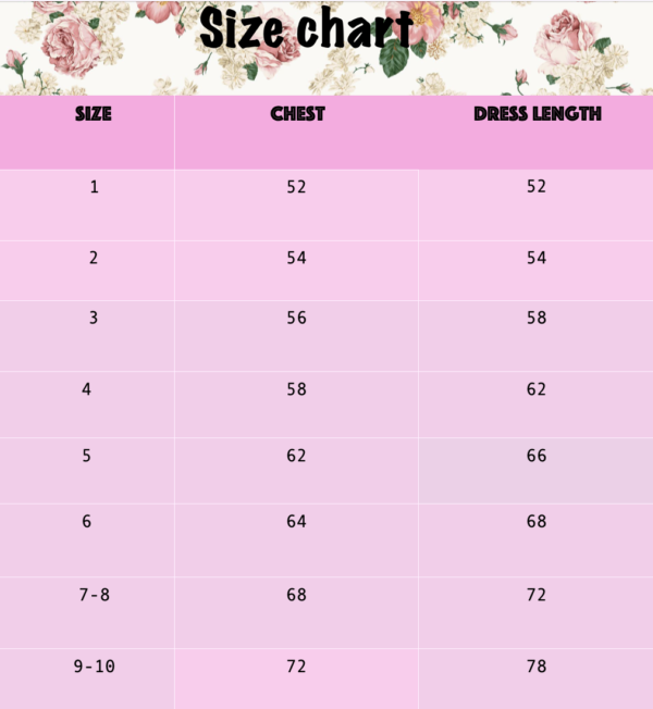 Shimmer Size Chart